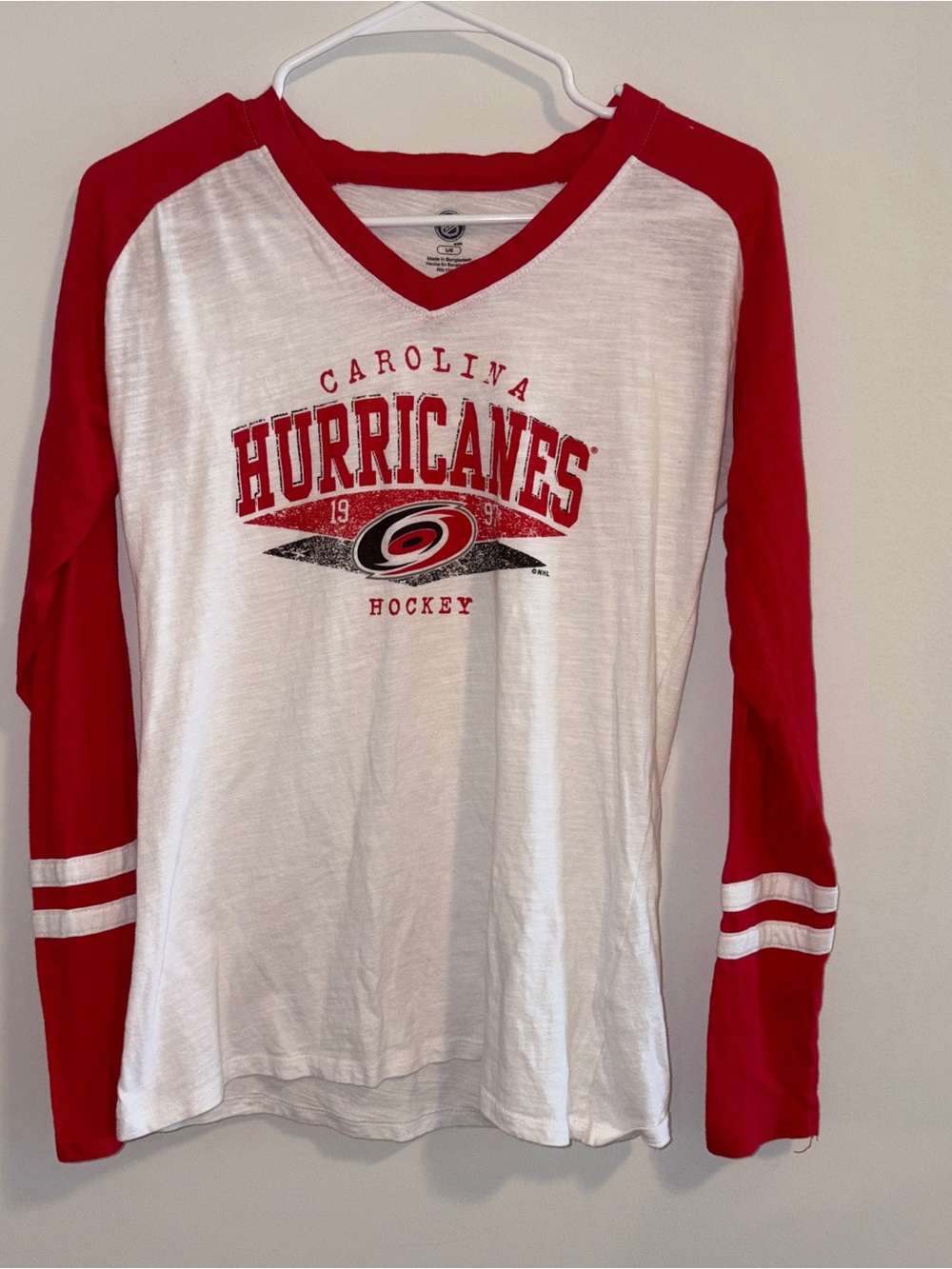 Women’s NHL Carolina Hurricanes Red & White Long-Sleeve Cotton Tee Size: L
